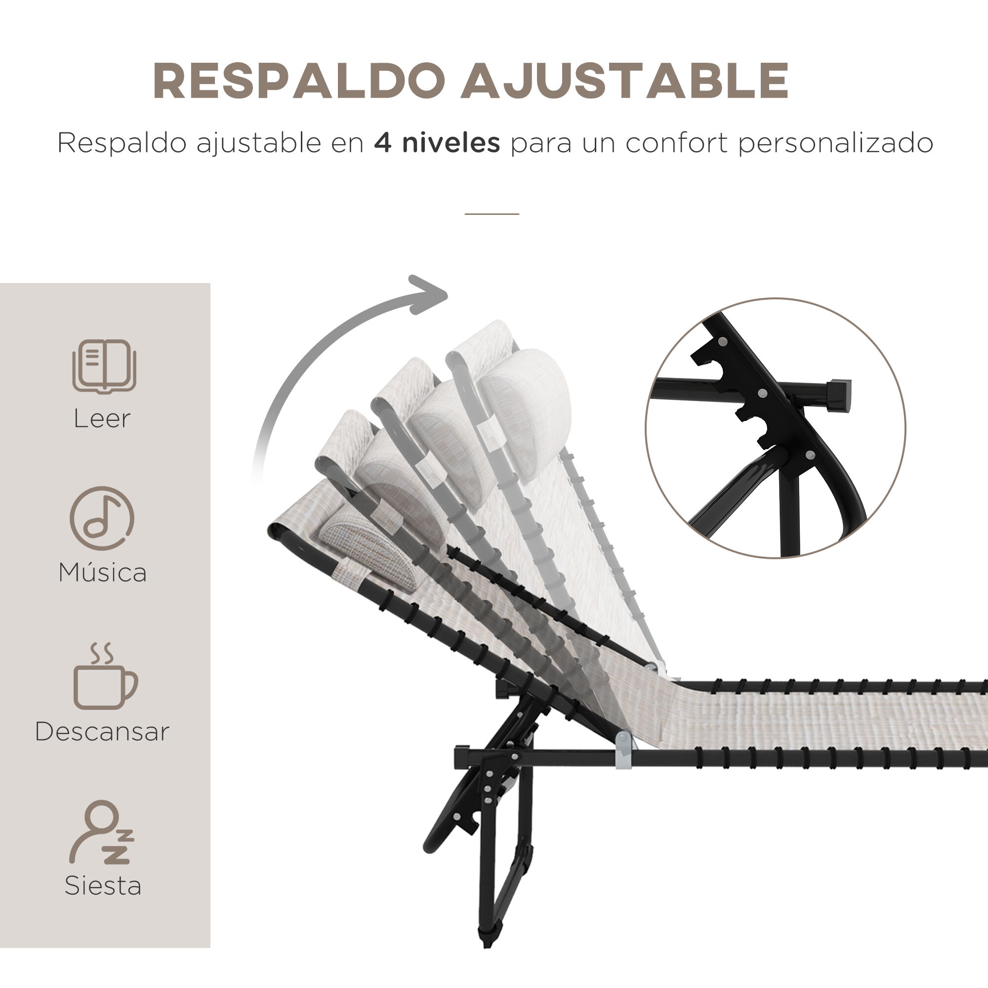 Outsunny Tumbonas Plegables Crema, , large Imagen numero 4