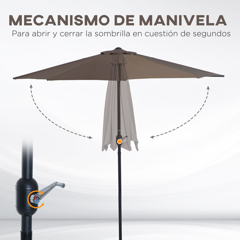 Outsunny Sombrilla Parasol De Jardín color café Con Manivela thumbnail