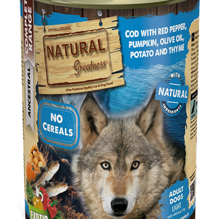 Natural Greatness Complet Ancestral Bacalao con Pimiento Rojo y Patatas lata para perros