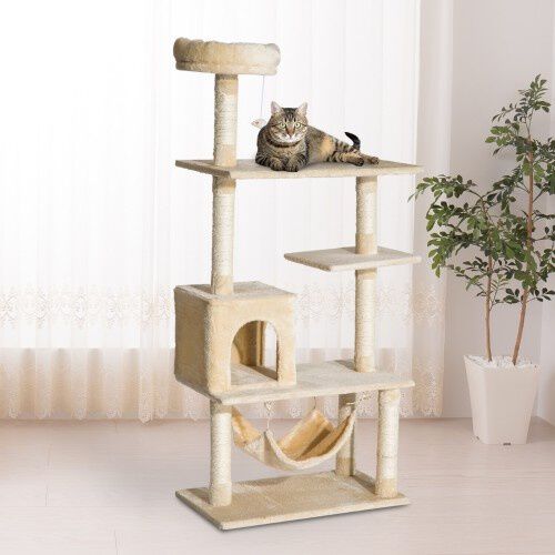 Pawhut &aacute;rbol rascador 5 plantas beige para gatos, , large Imagen numero 2