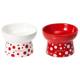 Petkit Comedero doble cerámica Rojo y blanco Polk Dot Bowl para mascotas