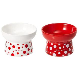 Petkit Comedero doble cerámica Rojo y blanco Polk Dot Bowl para mascotas