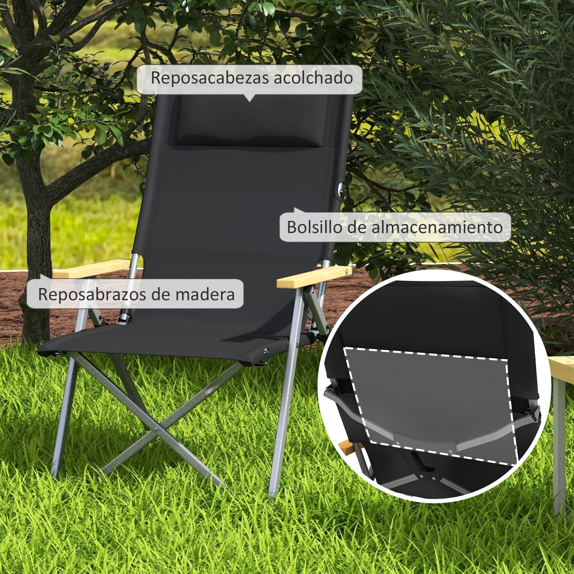 Outsunny Silla de Camping Negro, , large Imagen numero 5