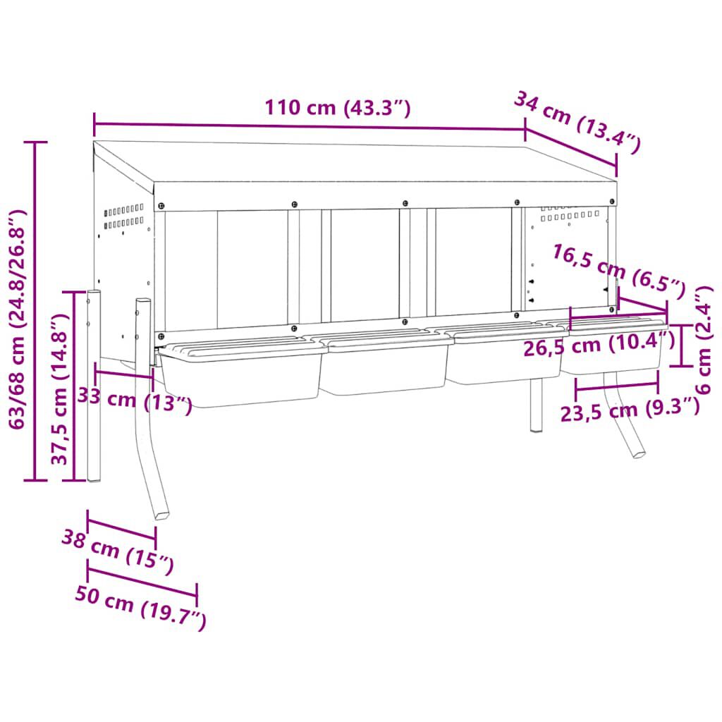 vidaXL Nido para gallinas de patas de acero galvanizado thumbnail