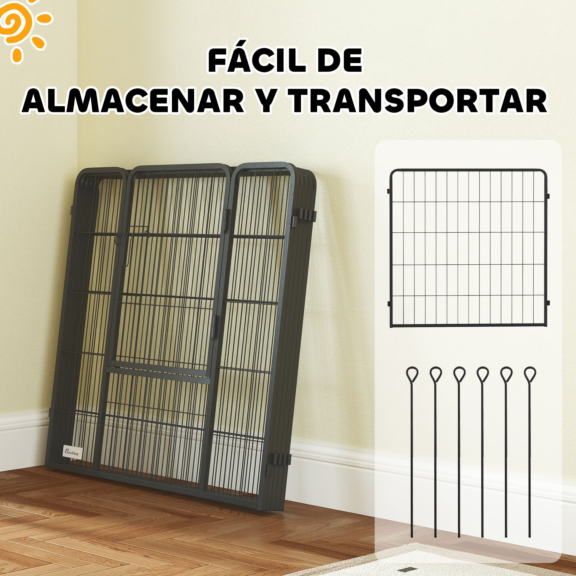 PawHut Parque para Perros de 6 Paneles de 80 cm de Altura, Vallas para Perros de Acero Plegable, con Puerta, para Interior y Exterior, Negro thumbnail