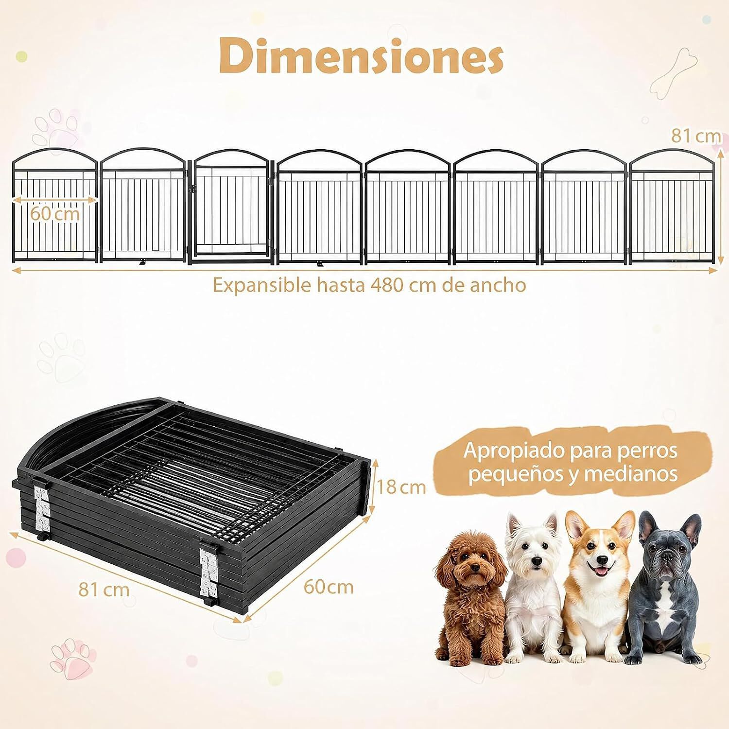 COSTWAY Parque para Perros de 8 Paneles con Puerta de Seguridad con Estructura Met&aacute;lica, Corral para Perros Peque&ntilde;os y Medianos, Corralito para Perros Plegable para Interior Exterior, Negro, , large Imagen numero 3