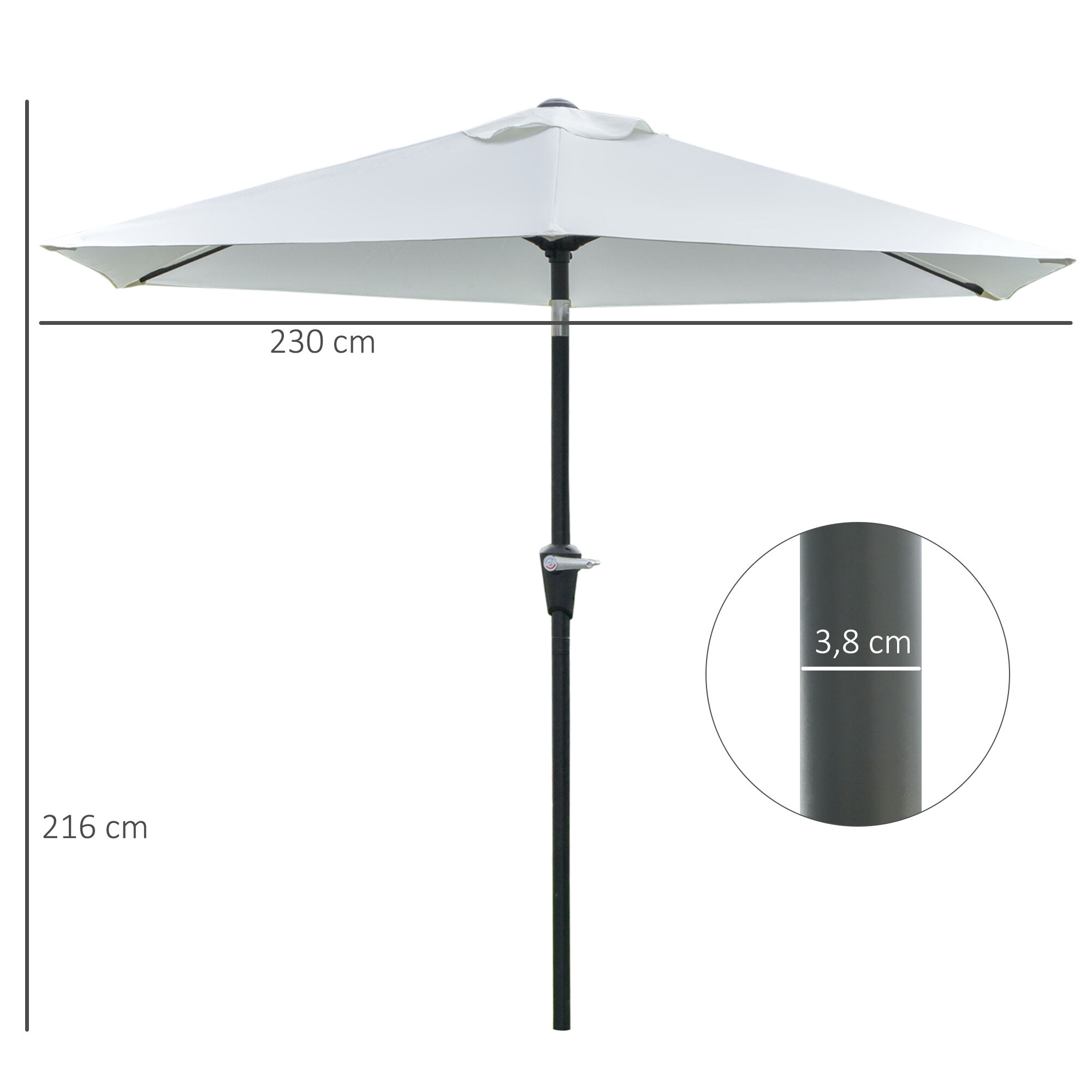 Outsunny Sombrilla de Jard&iacute;n &Oslash;230x216 cm Parasol de Terraza con Apertura Manual &Aacute;ngulo Ajustable e Impermeable para Balc&oacute;n Piscina Crema, , large Imagen numero 3