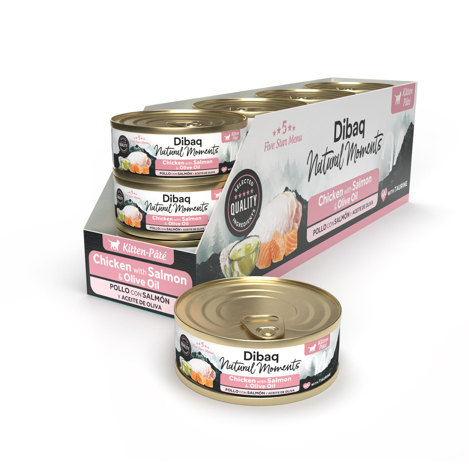 Dibaq Natural Moments 5 Star Gatito Pollo con Salm&oacute;n, 12 latas x 70gr, , large Imagen numero 2