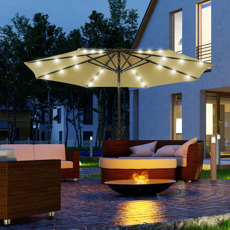 Outsunny Sombrilla De Jardín marrón Parasol De Terraza Con Luces Led Solar Para Piscina thumbnail