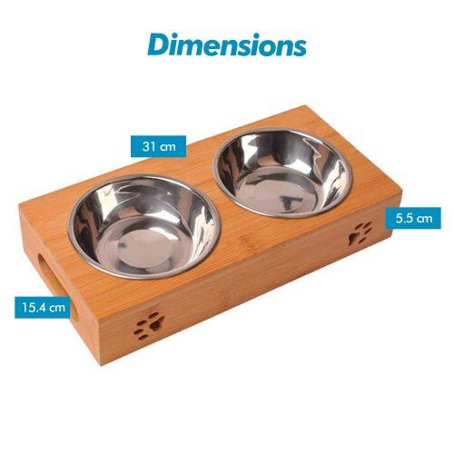 Edipets comedero doble de acero inoxidable madera para mascotas, , large Imagen numero 2