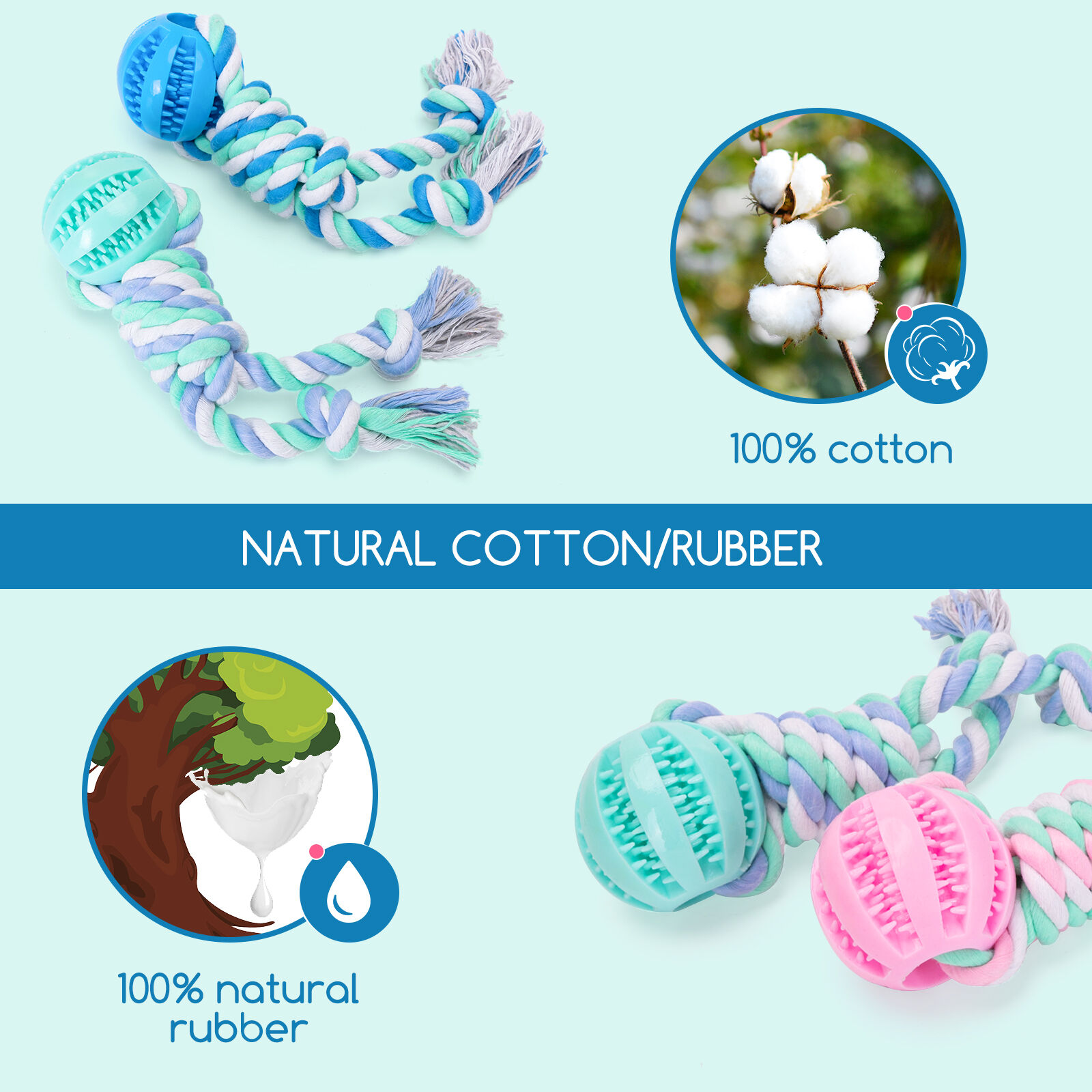 Nobleza - Cuerda de juguete para perros 100% algod&oacute;n, beneficiosa para la salud mental del perro, la salud dental y la limpieza de los dientes, el mejor regalo para todo tipo de perros, Rosa, Azul y Morado - 25cm, , large Imagen numero 5