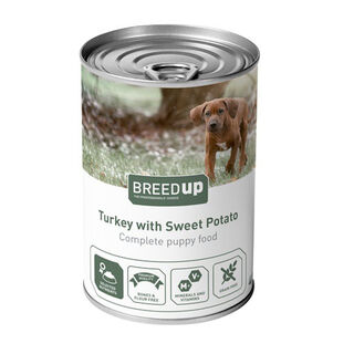 Breep Up Puppy Pavo en gelatina lata para perros