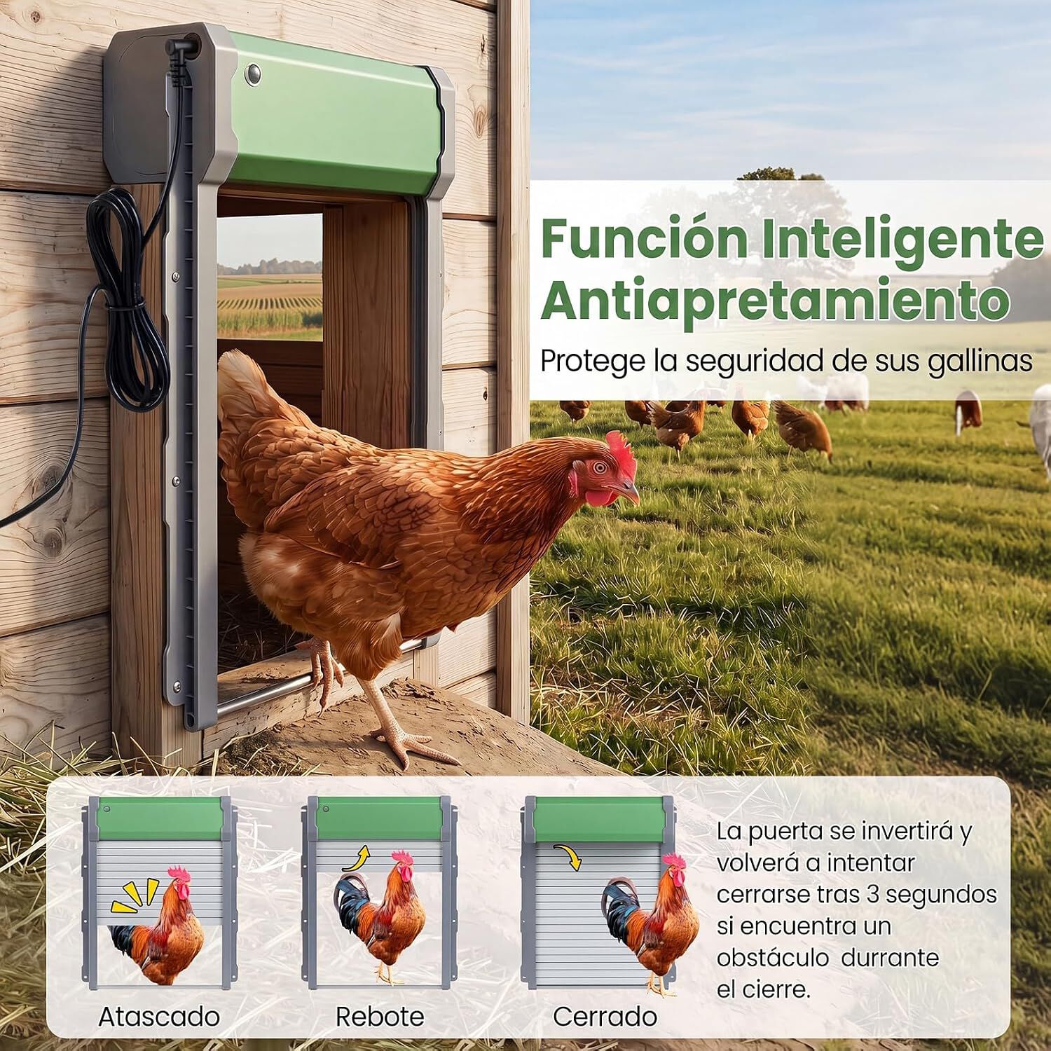 COSTWAY Puerta Gallinero Autom&aacute;tica Solar, Abridor de Puerta para Pollos con Mando a Distancia de 40 m, Sensor de Luz, 4 Modos de Trabajo, Temporizador, Cargador USB, Funci&oacute;n Antipellizco, , large Imagen numero 3