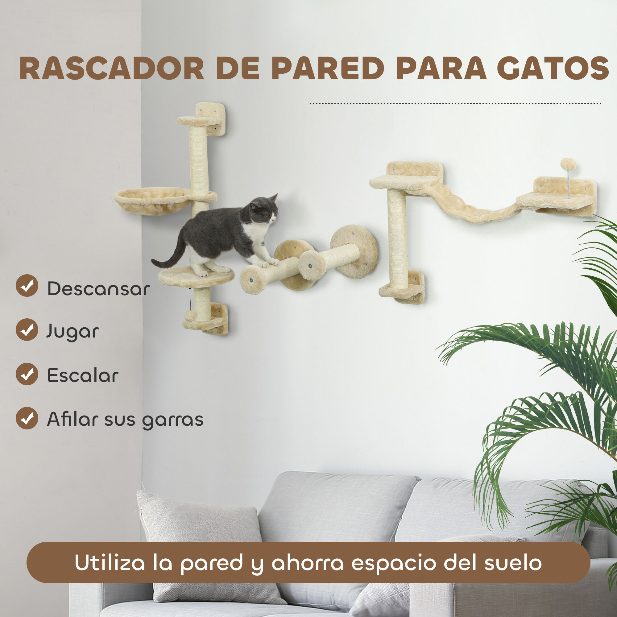 PawHut Rascador Estantes Beige para gatos thumbnail