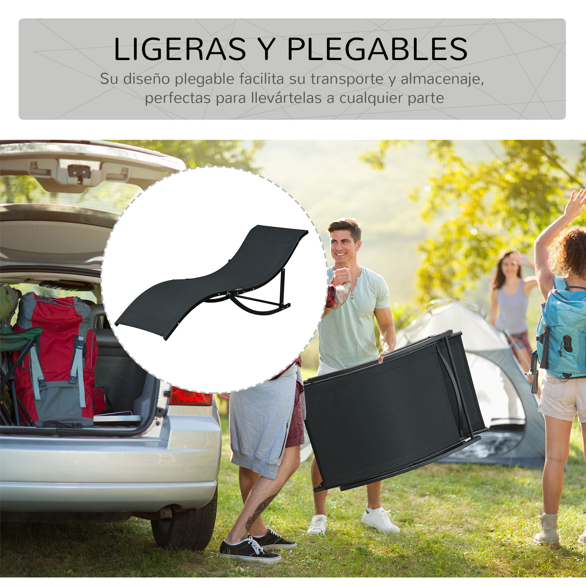 Outsunny 2 Tumbonas Plegables de Aluminio en Forma de S Ergon&oacute;mica con Tela Texteline para Piscina Patio Jard&iacute;n Terraza 165x61x63 cm Negro, , large Imagen numero 4