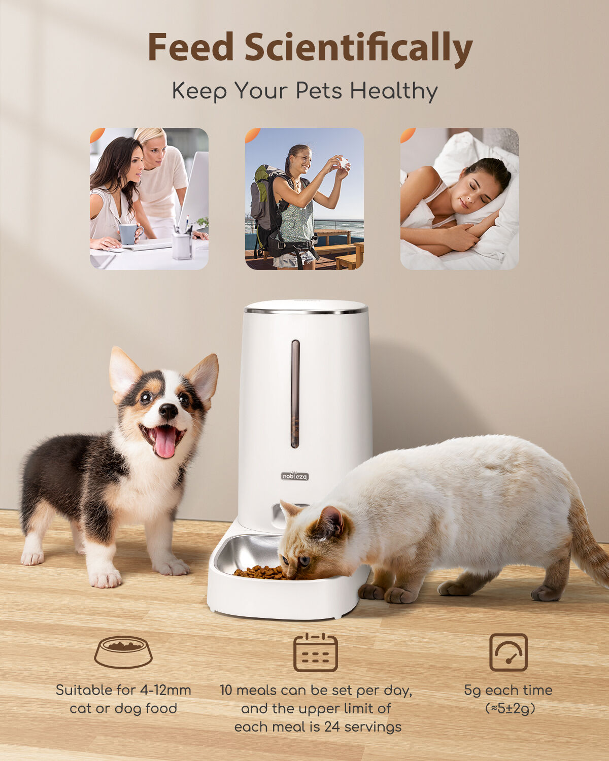 Nobleza - Dispensador Autom&aacute;tico de Comida para Gatos y Perro, 2.4G WiFi 4L Dispensador con Temporizador y Control Remoto de la aplicaci&oacute;n, 10s de grabaci&oacute;n, 1-10 Comidas por D&iacute;a, Blanco, , large Imagen numero 3