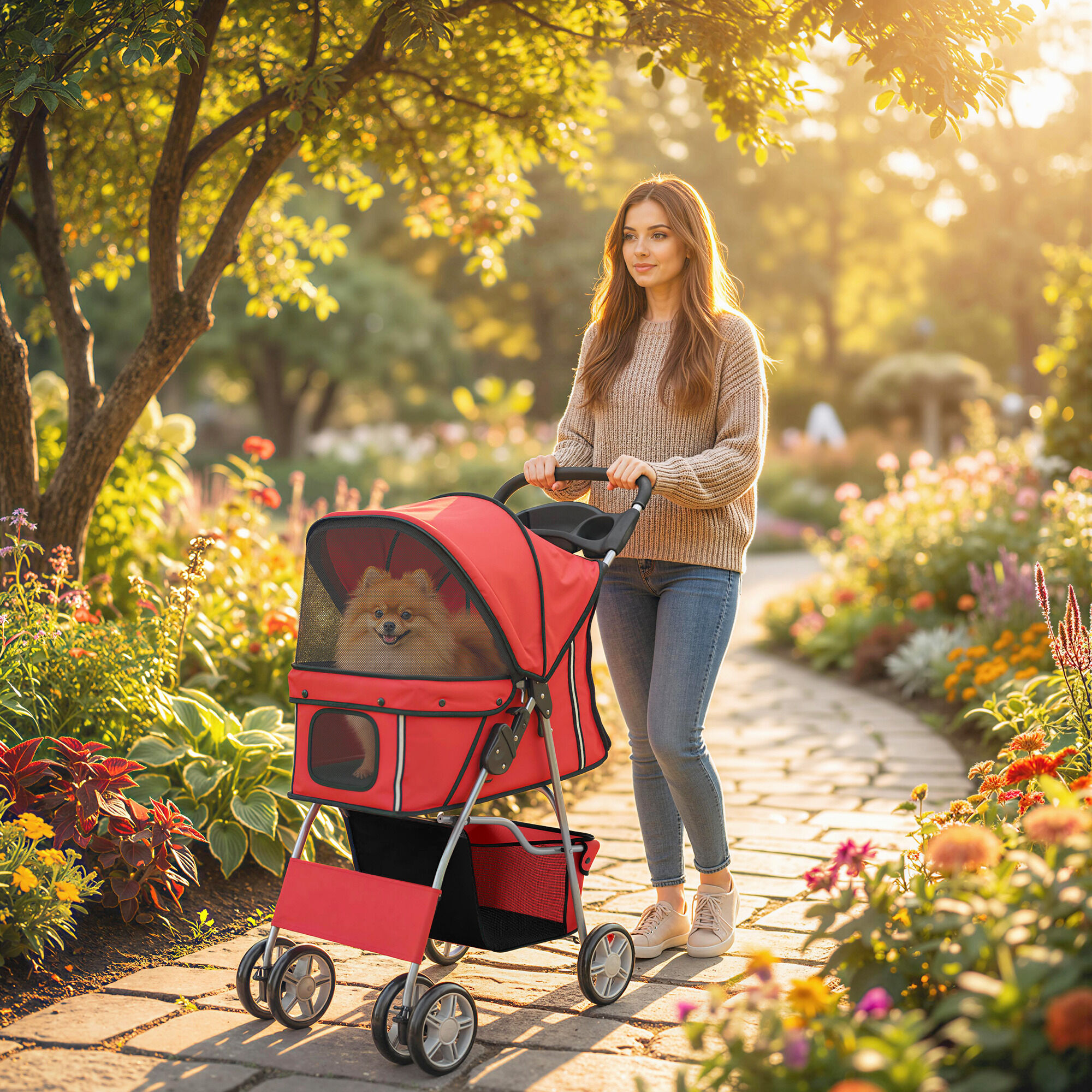 PawHut Carrito para Perros Rojo, , large Imagen numero 2