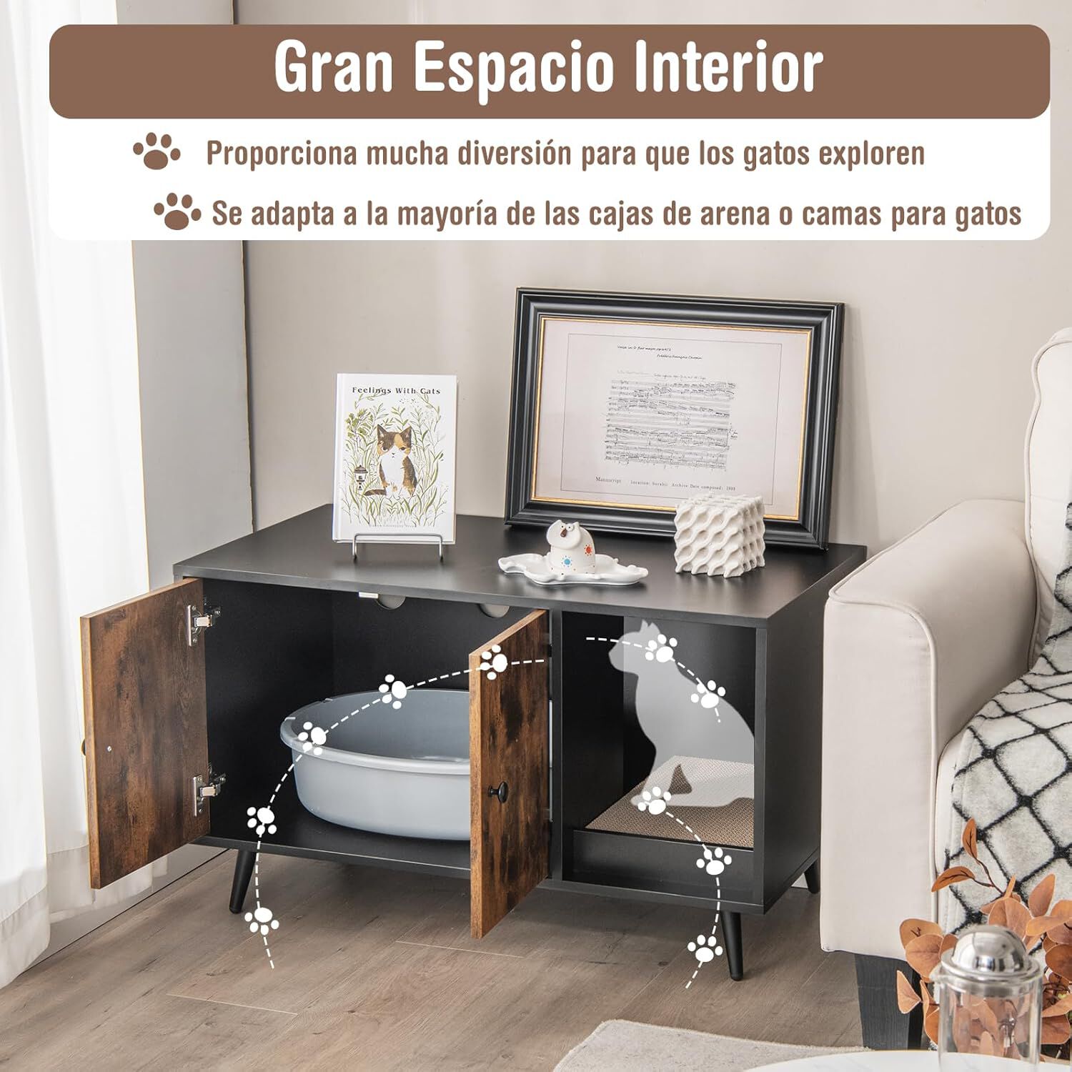 COSTWAY Casa de Baño Oculto con Estante Abierto y Rascador para gatos thumbnail