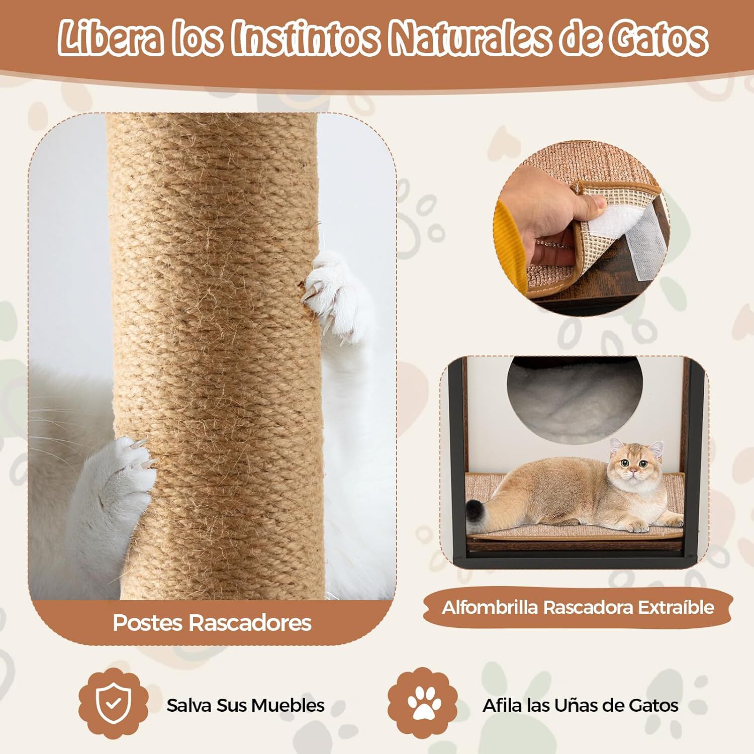 COSTWAY Mesa Auxiliar con Casa para Gatos y Tapete Rascador Extraíble thumbnail