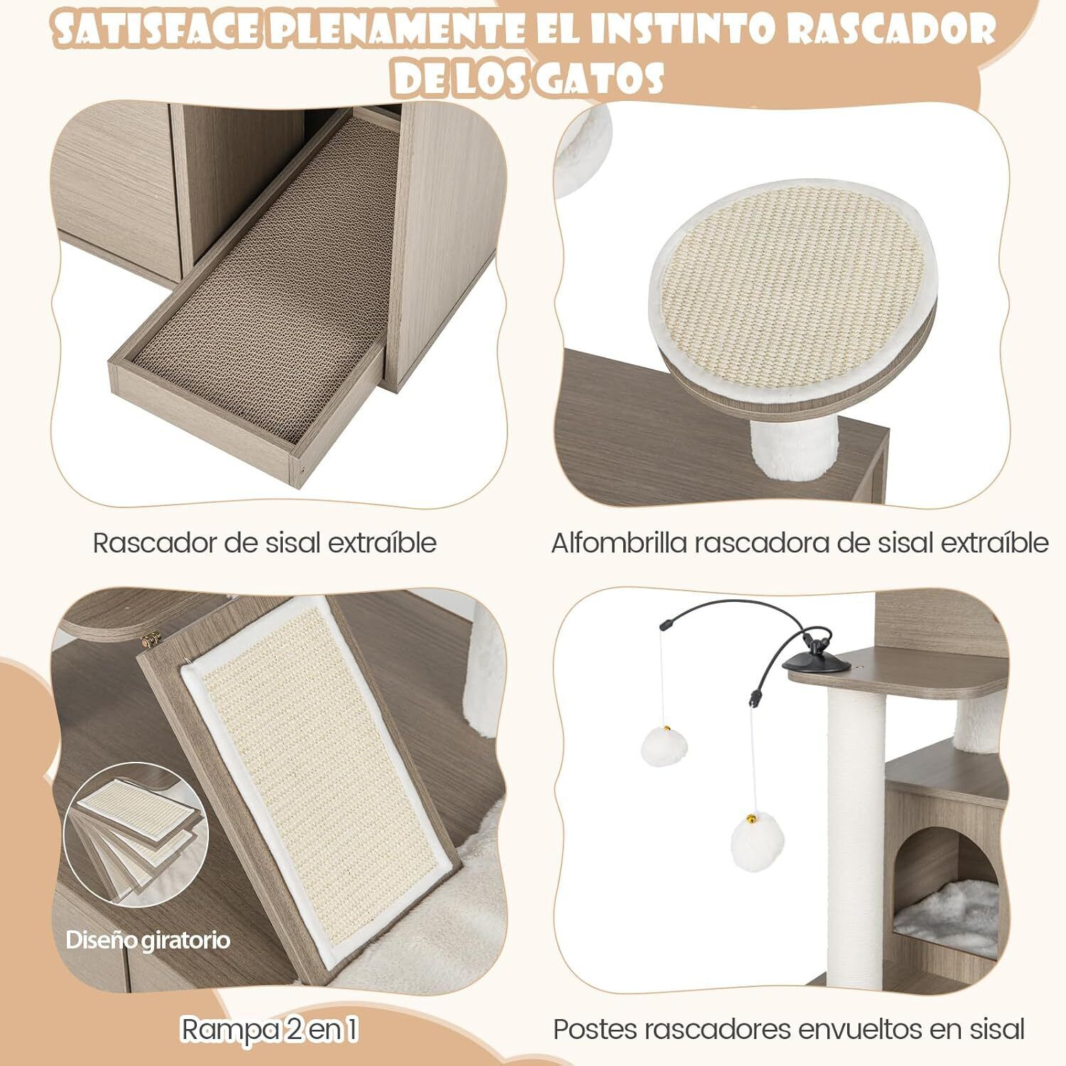 COSTWAY Árbol para Gatos con Caja de Arena y Postes de Sisal thumbnail