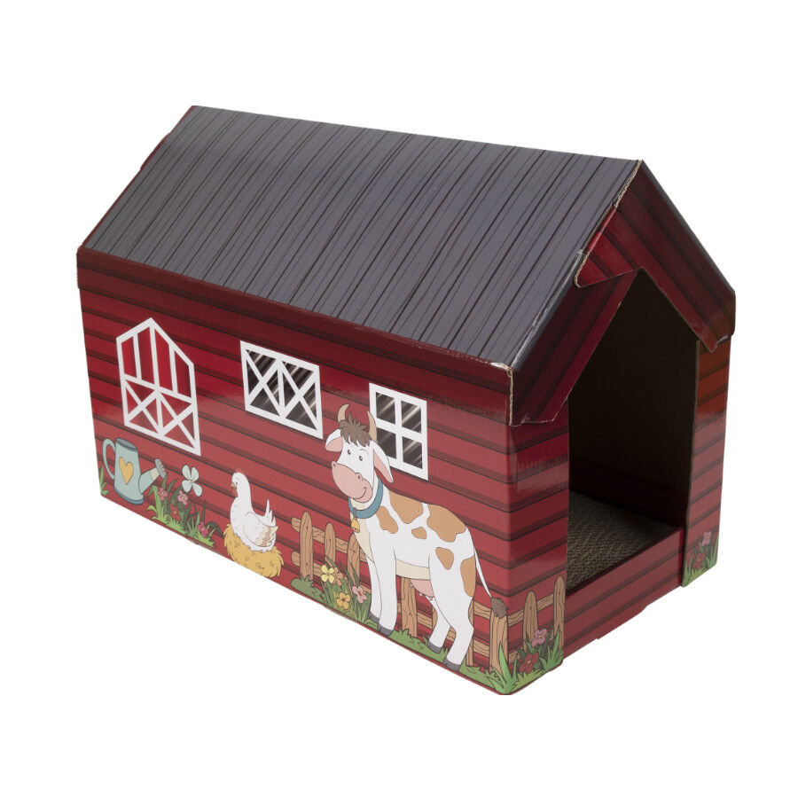 Leeby Hattie casita rascador de cartón con estampado de granja para gatos thumbnail
