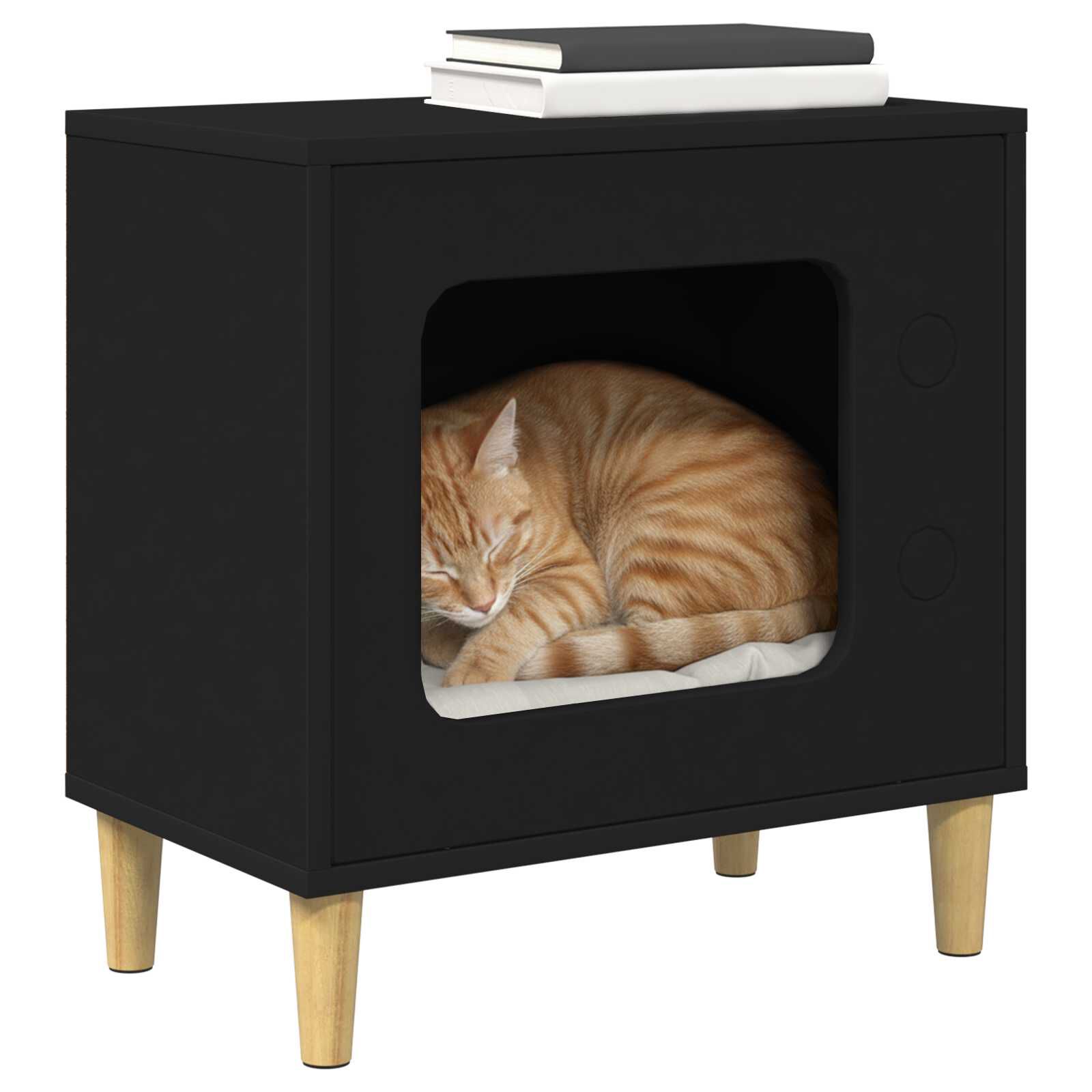 vidaXL Casa para Gatos Negro 51 x 30 x 52 cm Madera de ingenier&iacute;a, , large Imagen numero 3