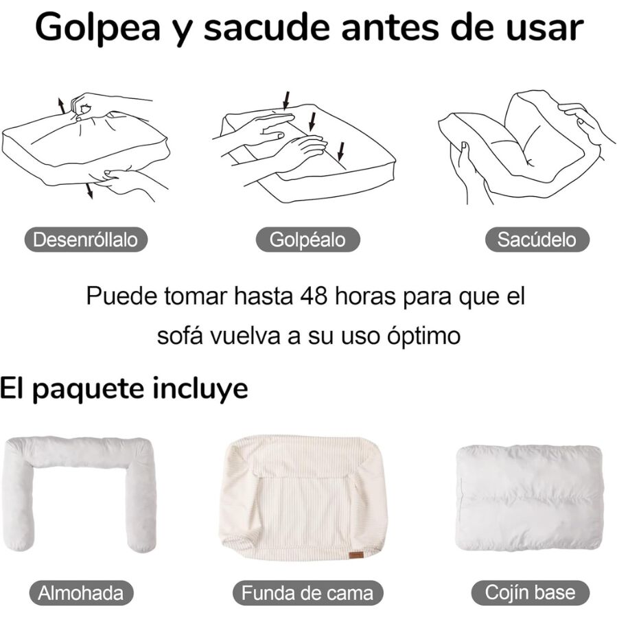 Fukumaru Sof&aacute; Cama para Mascotas Talla M | Cama para Perros y Gatos con Pana Suave, Relleno de Algod&oacute;n y Espuma, Base Antideslizante, Funda Lavable, Dise&ntilde;o Impermeable y Confort Premium para Hogar, , large Imagen numero 5