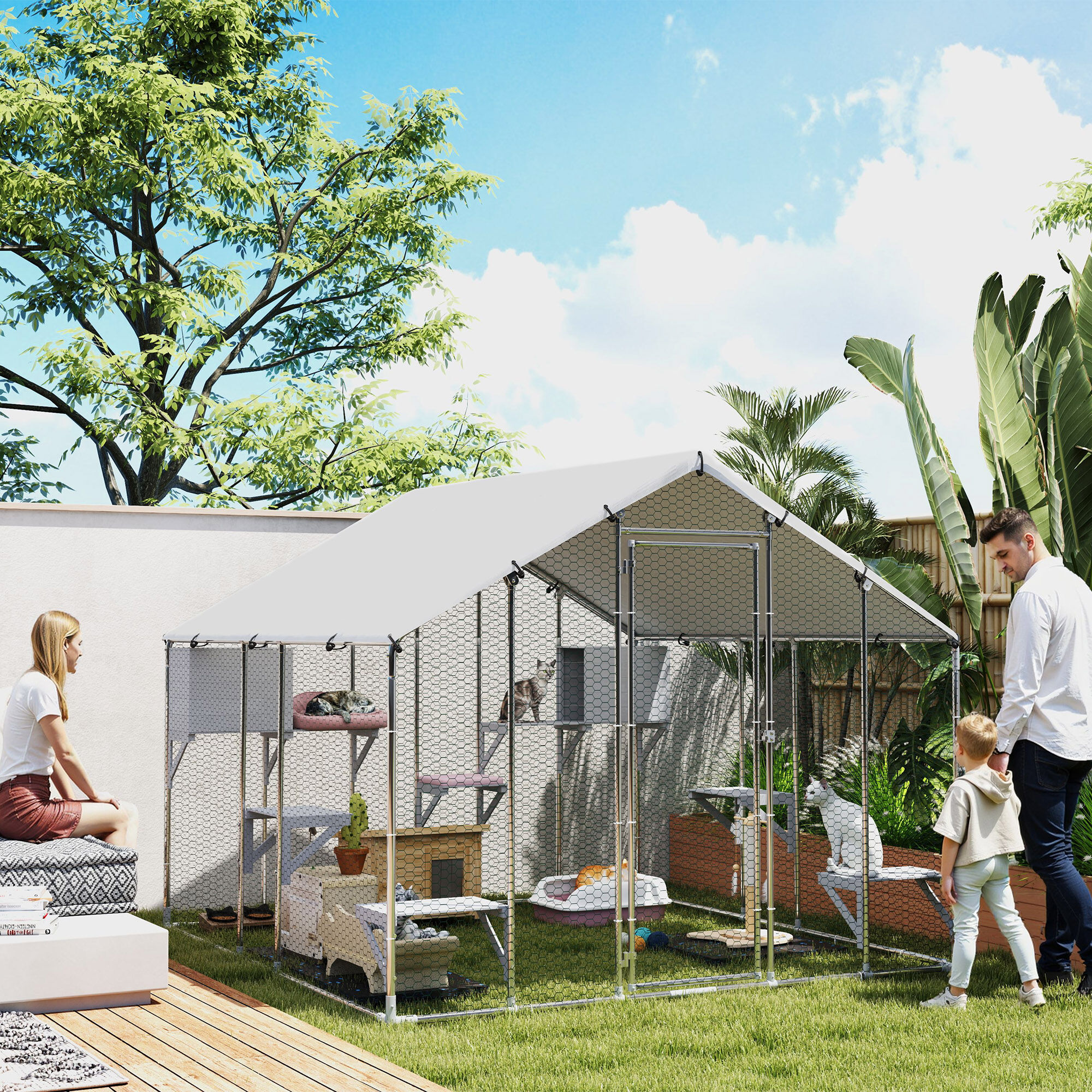 PawHut Jaula para Gatos Plata, , large Imagen numero 2