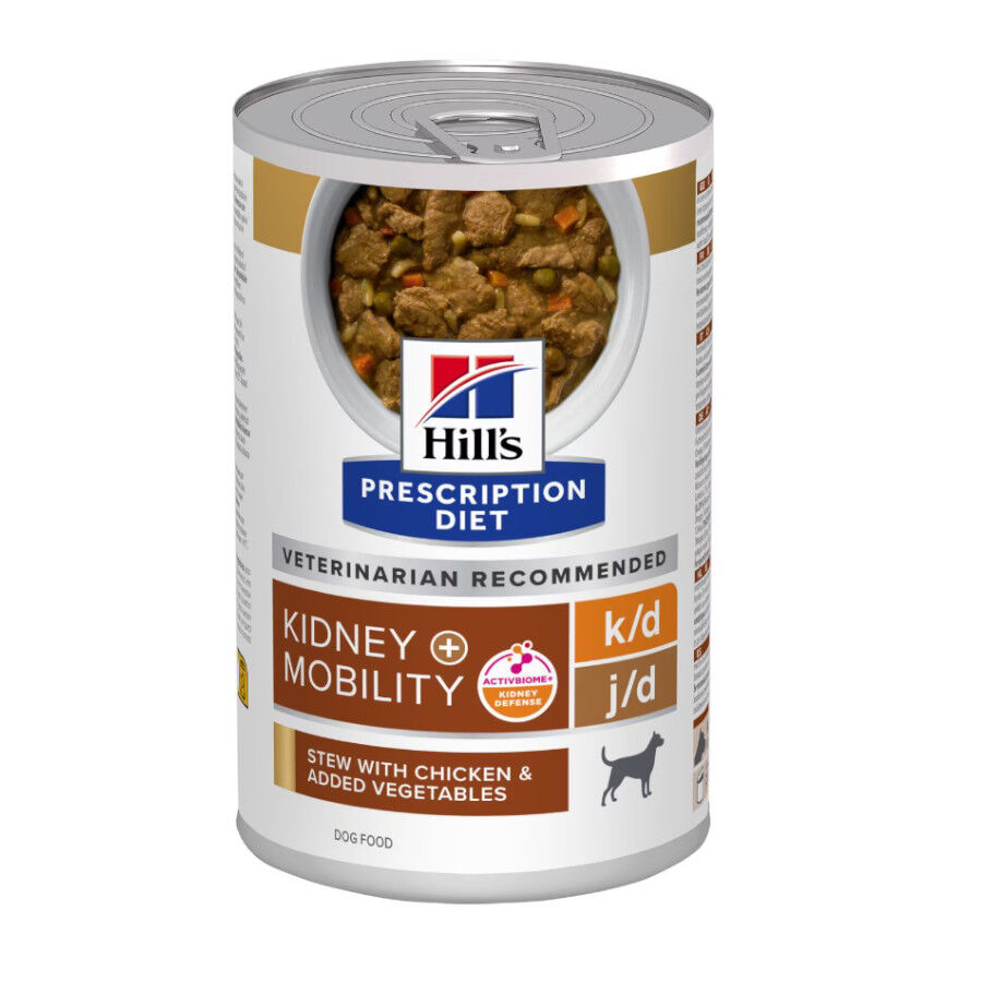 354 g Hill's Prescription Diet Kidney k/d +  Mobility j/d estofado pollo y verduras lata para perros, , large Imagen numero 1