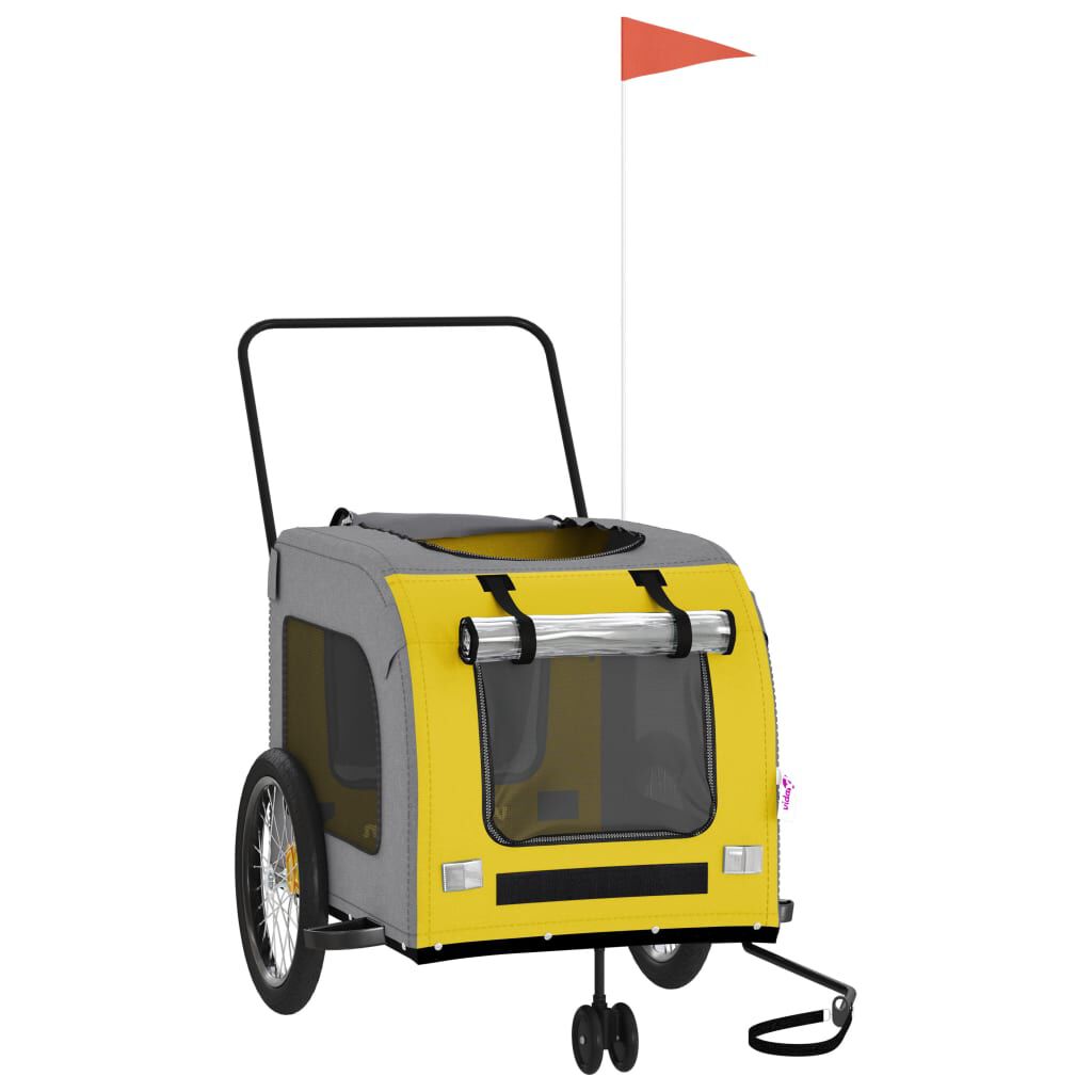 vidaXL Remolque bicicleta para perros hierro tela Oxford amarillo gris, , large Imagen numero 6