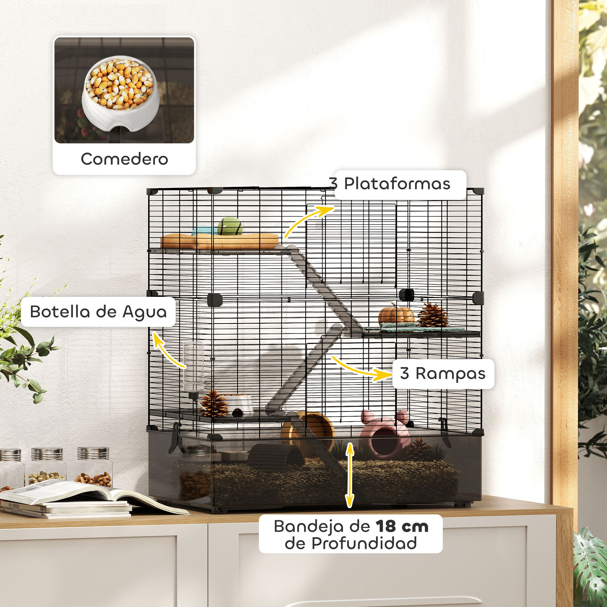 PawHut Jaula para Animales Negro, , large Imagen numero 5