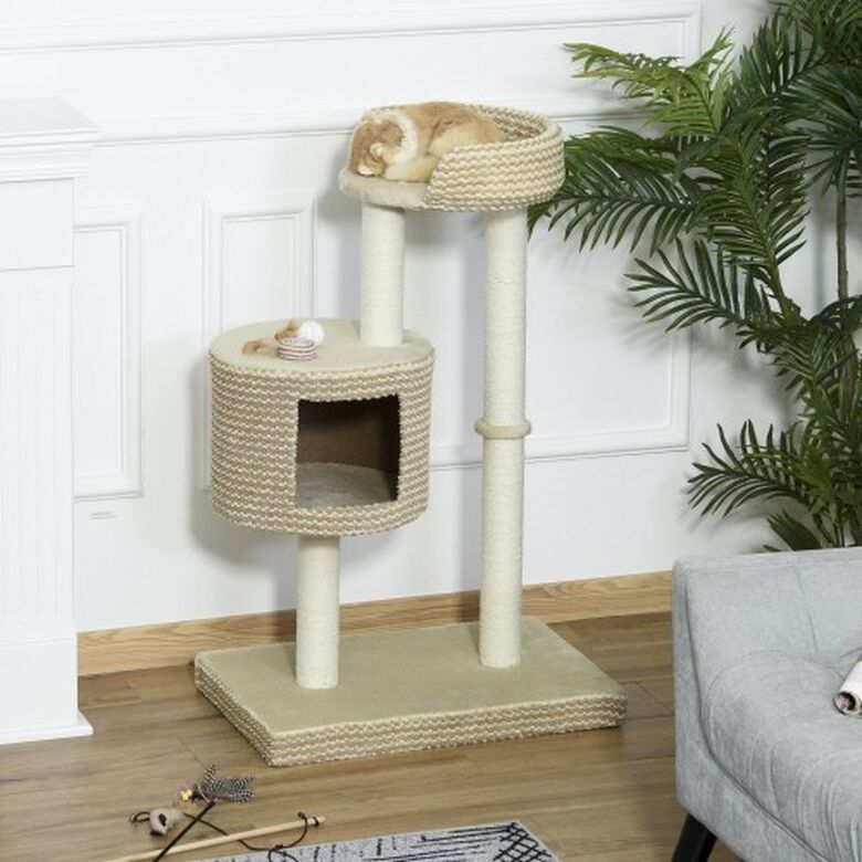 PawHut Árbol rascador multiusos para gatos color Beige y Café thumbnail