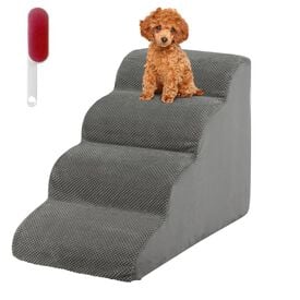 COSTWAY Rampa para Perros de Espuma de 4 Niveles, Escalera para Mascotas con Funda Lavable, Escala para Perros con Huellas de Silicona Pelda&ntilde;os Antideslizantes para Sof&aacute;s Altos (Gris 4 escaleras)