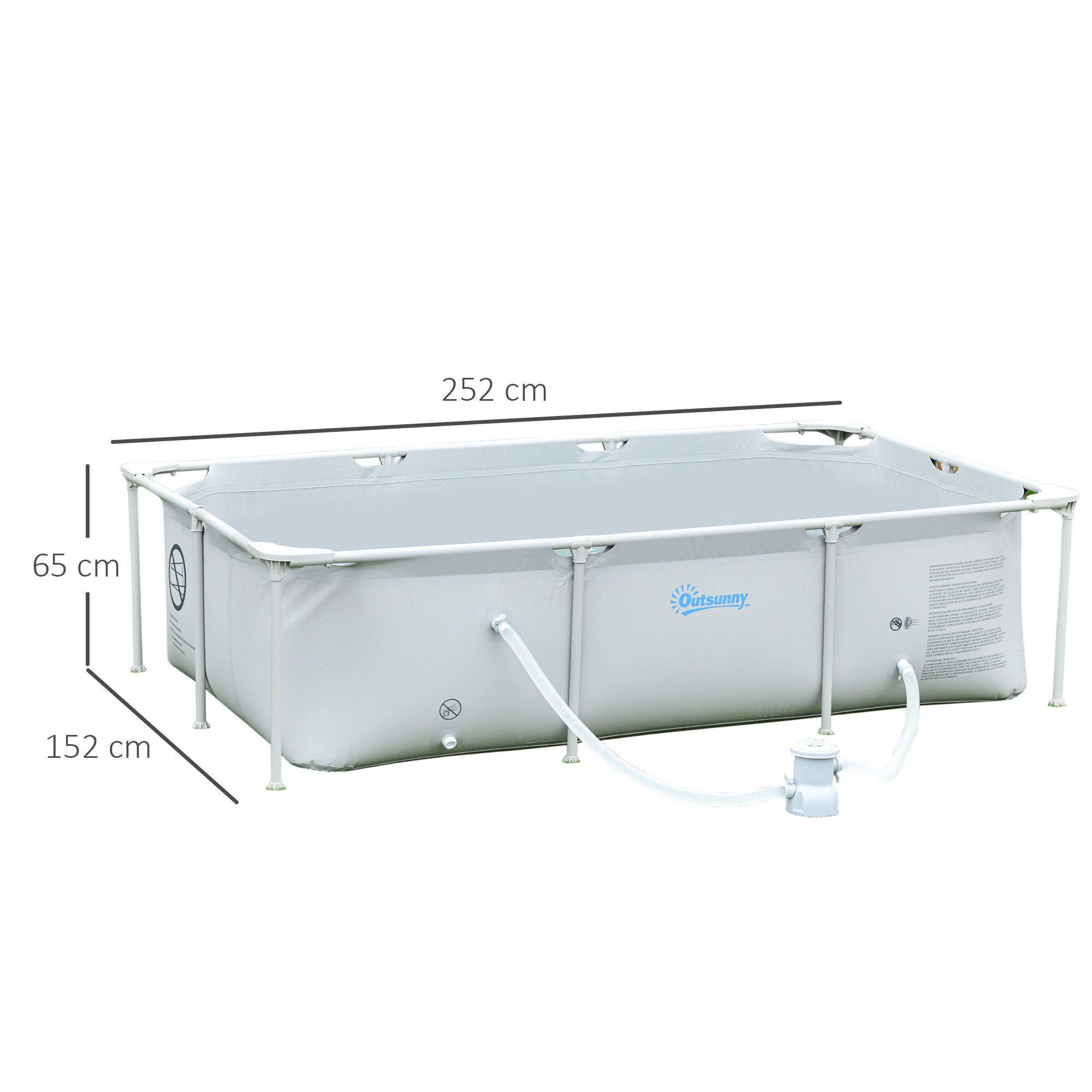 Outsunny Piscina Desmontable Tubular 252x152x65 cm con Depuradora de Cartucho 1200L/H Piscina Rectangular de Exterior para Adultos y Ni&ntilde;os 2163L Gris, , large Imagen numero 3