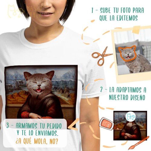 Mascochula camiseta mujer la gioconda personalizada con tu mascota azul marino thumbnail