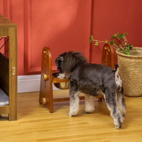 PawHut comedero elevado 2 platos marr&oacute;n para perros, , large Imagen numero 2