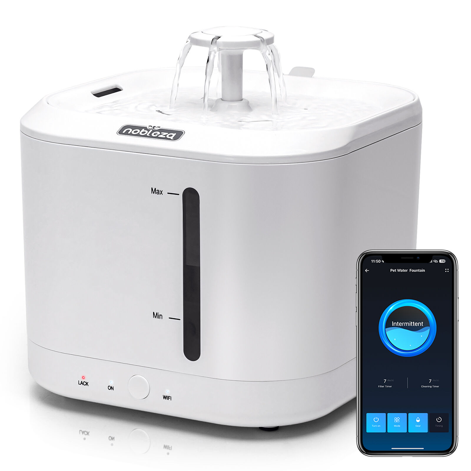 Nobleza - 2L Bomba de Agua Inal&aacute;mbrica Autom&aacute;tica Fuente Inteligente para Gatos y Perros, con Temporizador y Control Remoto de la aplicaci&oacute;n, Fuente de Agua para Gatos con Triple Filtraci&oacute;n, Blanco, , large Imagen numero 1