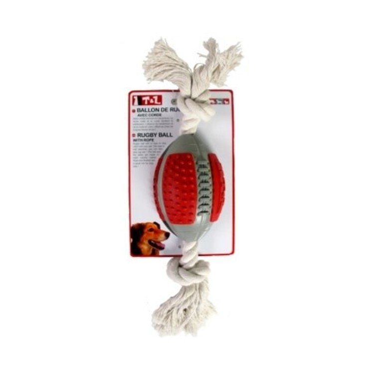 T&Z pelota balón de rugby con cuerda roja y gris para perros, , large image number null