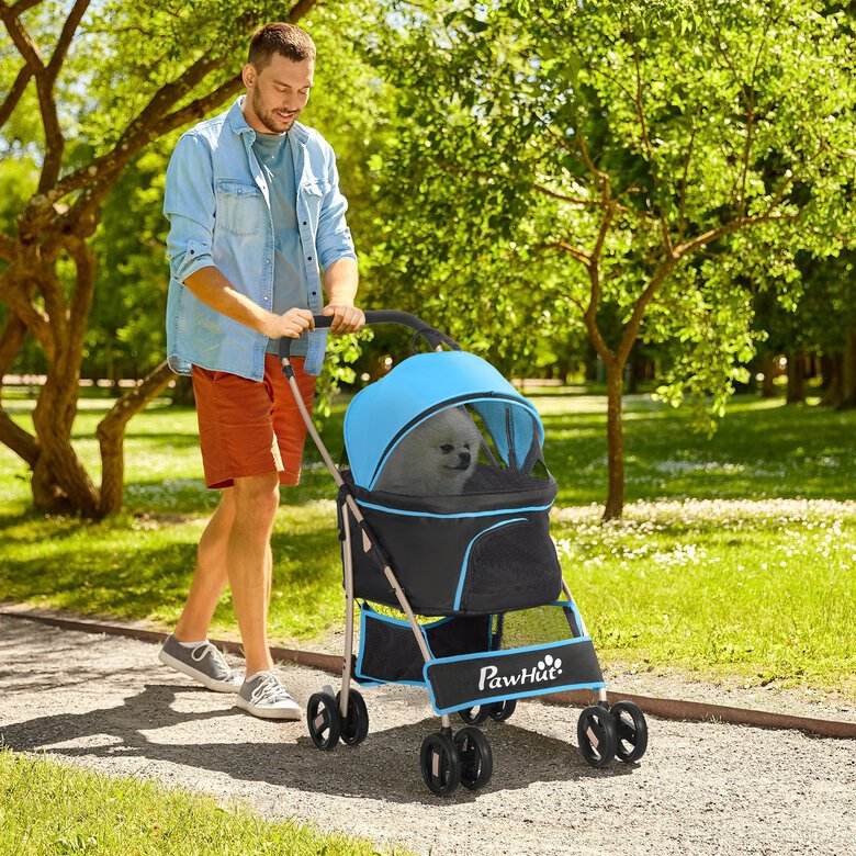 PawHut 3 en 1 Cochecito para Mascotas Carrito para Perros y Gatos Desmontable Bolsa de Transporte Plegable con Cesta de Almacenaje y Frenos Tela Oxford 600D Carga 15 kg 82x49,5x98 cm Azul., , large image number null