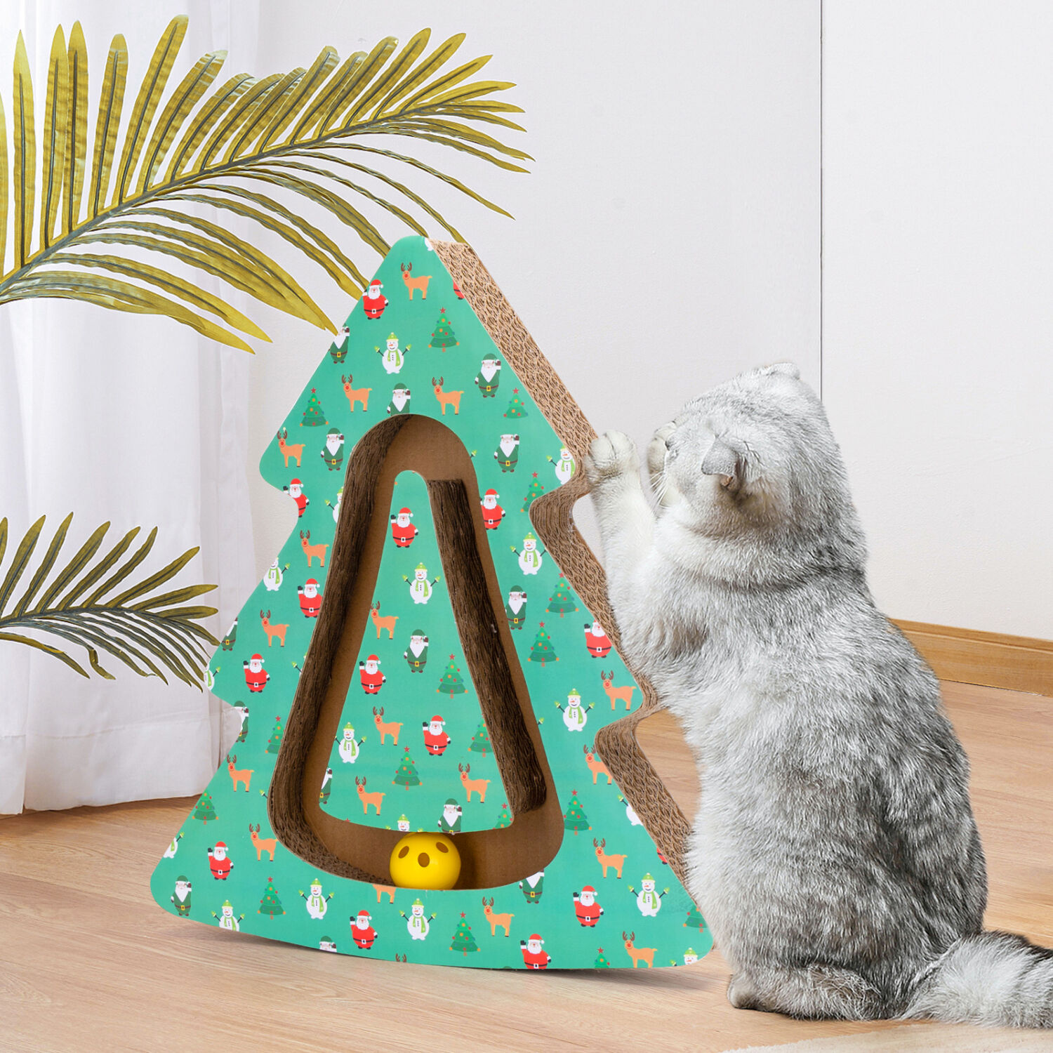Nobleza Rascador para Gatos con Hierba Gatera,Cat ara&ntilde;azos cart&oacute;n con Bola de Campana,Cart&oacute;n Rascador de Gatos,Forma de &aacute;rbol de navidad,34*38.5*5.5cm, , large Imagen numero 4