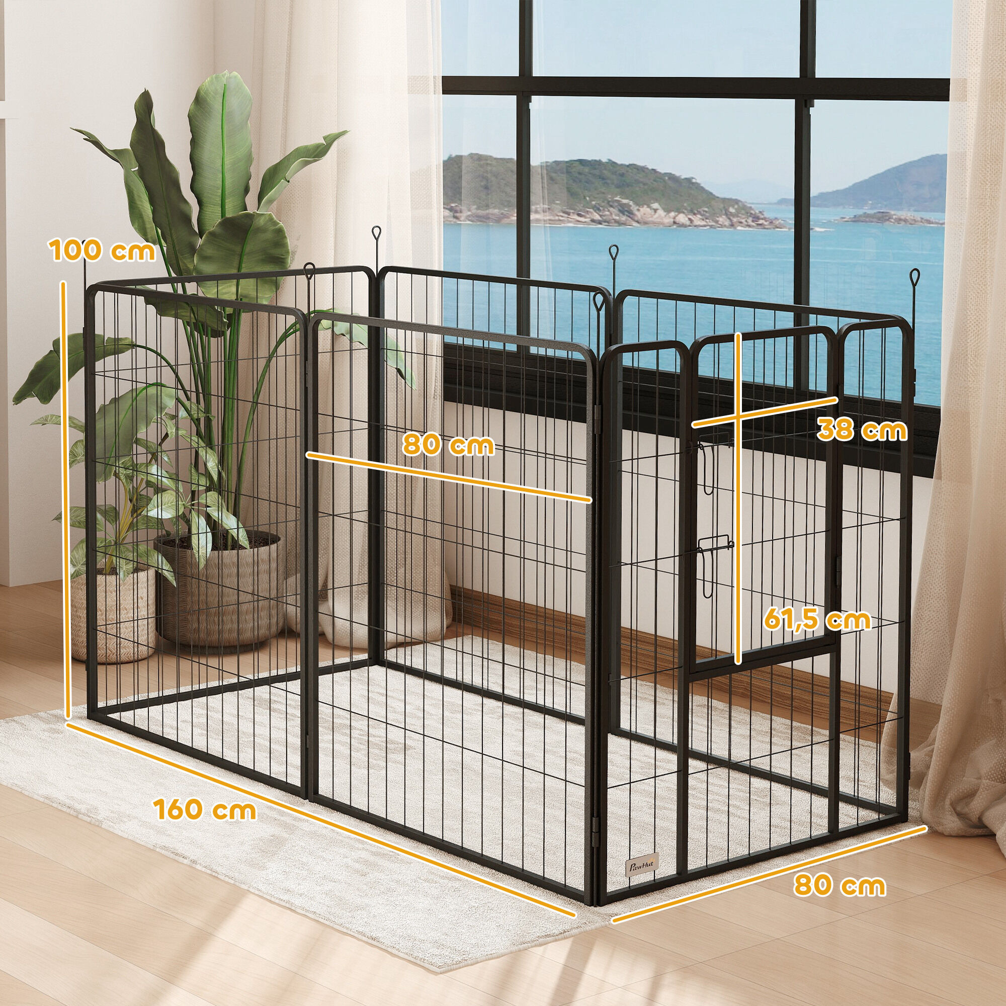 PawHut Parque para Perros de 6 Paneles de 80 cm de Altura, Vallas para Perros de Acero Plegable, con Puerta, para Interior y Exterior, Negro, , large Imagen numero 13