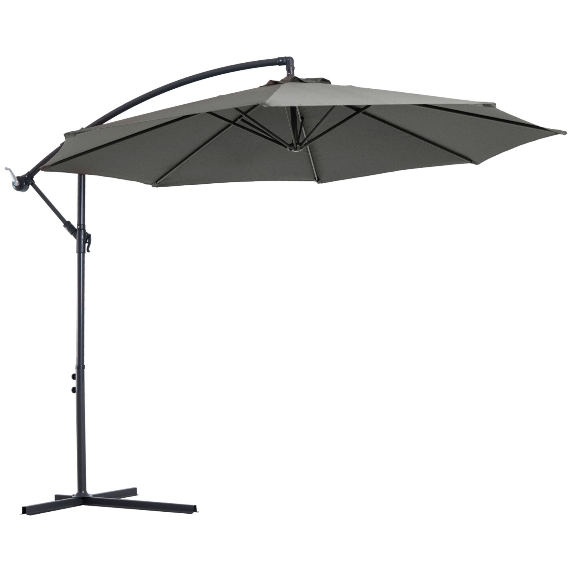 Outsunny Sombrilla de Jard&iacute;n &Oslash;300x250 cm Parasol Exc&eacute;ntrico Inclinable con Manivela Base Cruzada y Soporte de Acero Protecci&oacute;n Solar para Terraza Exterior Gris, , large Imagen numero 1