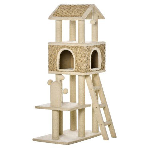 Pawhut &aacute;rbol rascador beige de sisal para gatos, , large Imagen numero 1