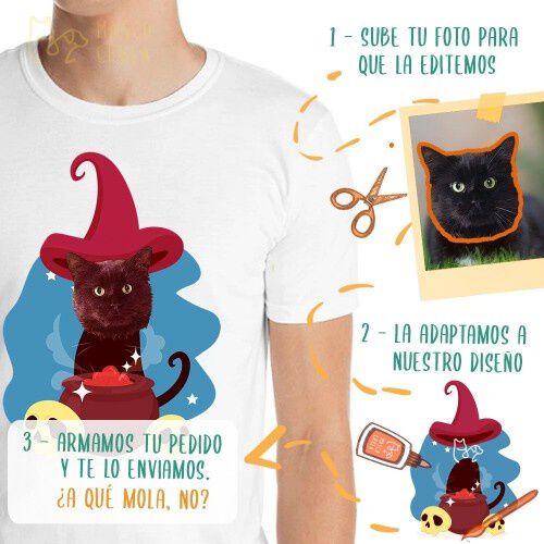Mascochula camiseta hombre el brujo personalizada con tu mascota blanco thumbnail