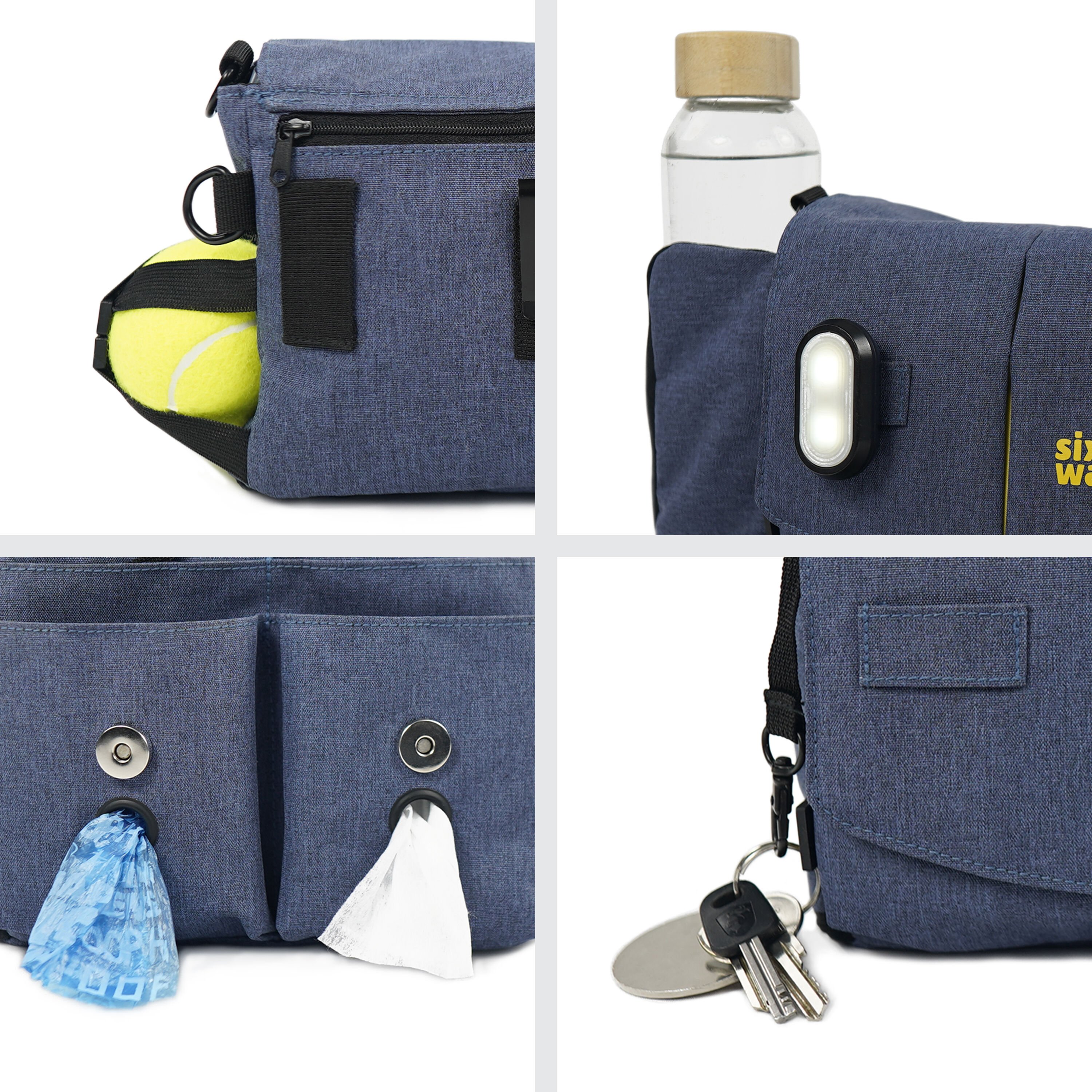 SixWalker bolsa Multifuncional azul de paseo + 2 bolsas de chuches para perros thumbnail