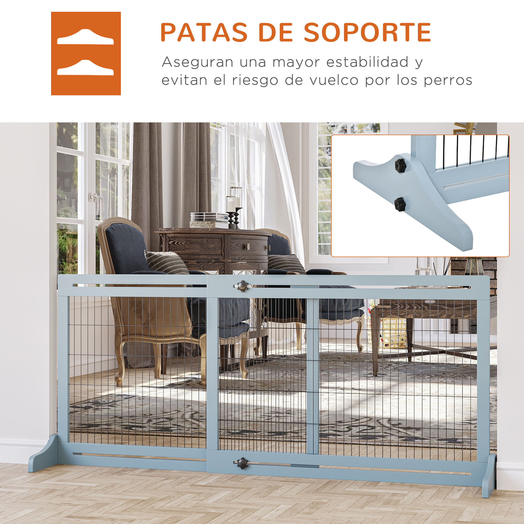 PawHut Barrera de Seguridad para Perros Extensible Barrera para Perros en Casa de Madera para Puerta Escalera Pasillo 104-183x36x69 cm Gris, , large Imagen numero 5
