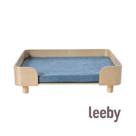 Leeby sofá de madera con colchón azul para perros