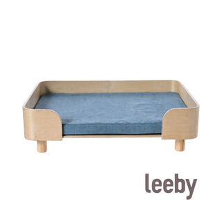 Leeby sofá de madera con colchón azul para perros