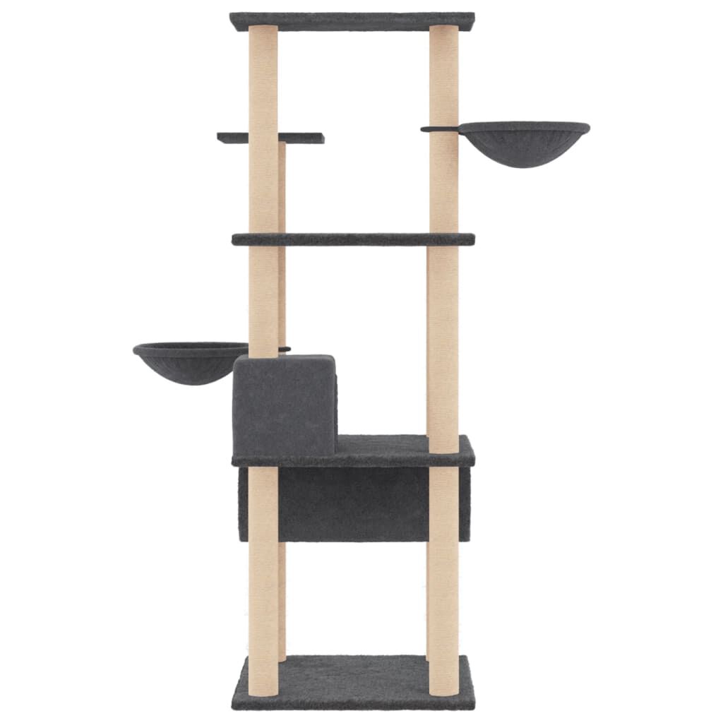 vidaXL Rascador para gatos con postes de sisal gris oscuro 141 cm, , large Imagen numero 3