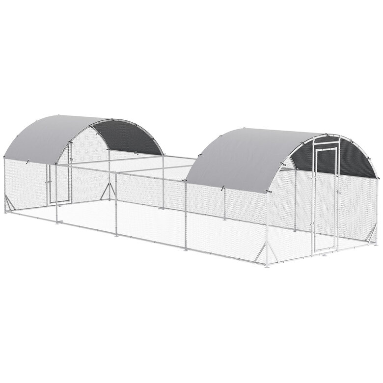 PawHut Gallinero Exterior de Acero Galvanizado 7,6x2,8x1,95 m Gallinero Grande con 4 Pisos Techo Cubierta de Tela Corral para 20-24 Gallinas Conejos Aves Plata, , large image number null